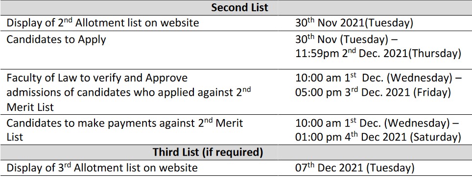 du llb revised schedule